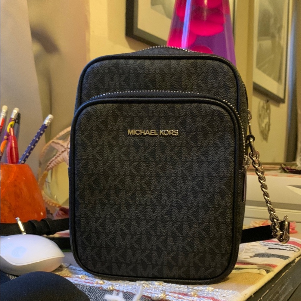 Michael Kors Black Logo Crossbody Bag with Silver Hardware - Picture 2 of 7